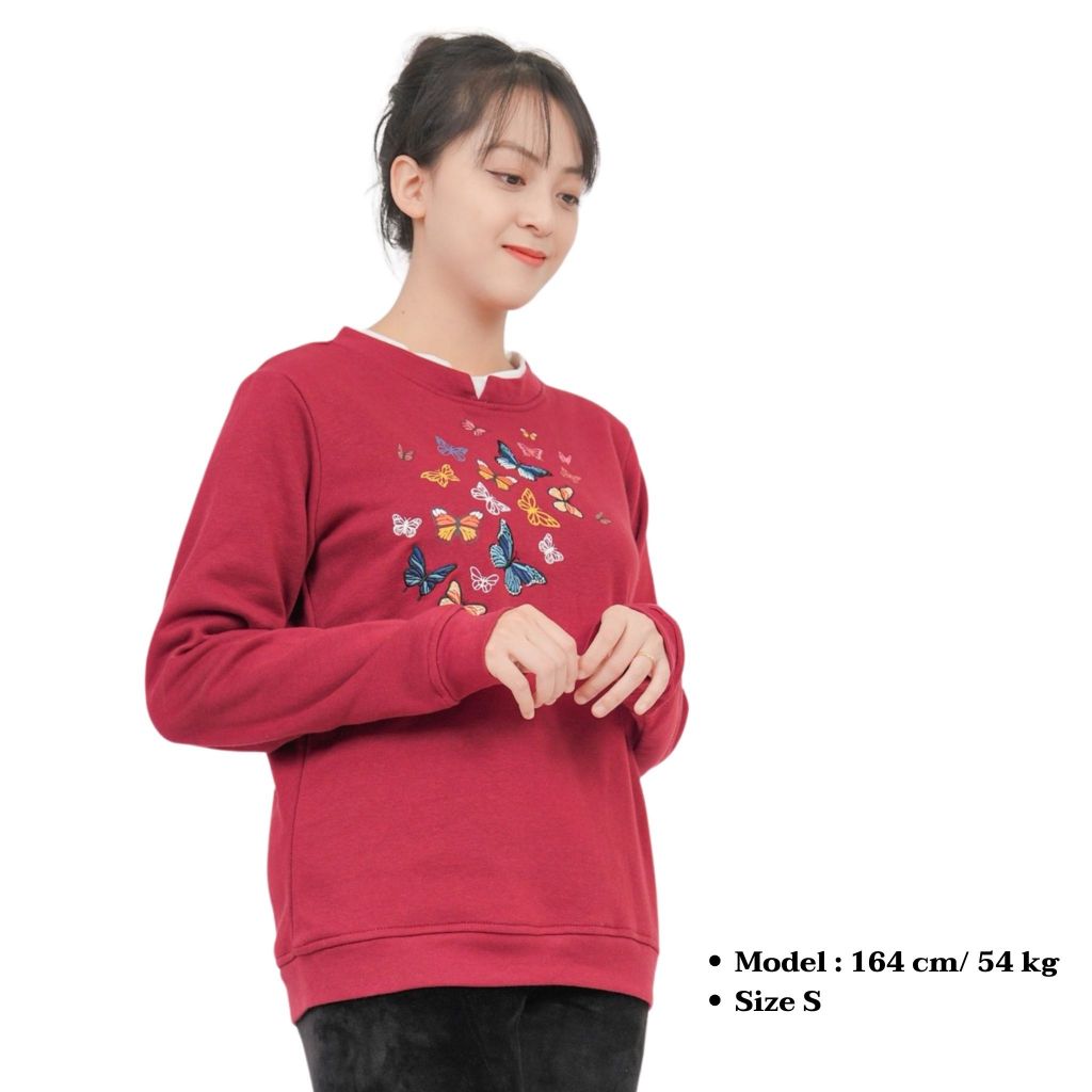 Áo nỉ nữ dài tay xuất dư Âu Mỹ ngực thêu hình, có big size đến 70kg