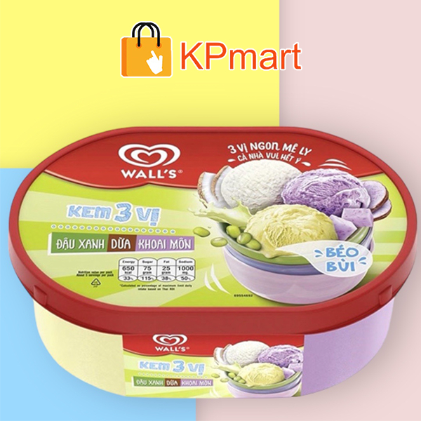 Kem hộp Wall's 3 vị Đậu xanh - Dừa - Khoai môn 760ML