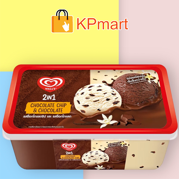 Kem hộp Wall's 2 trong 1 socola vani vụn socola 2in1 Chocolate Chip & Chocolate 760ML