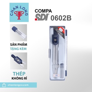 Bộ compa ngòi chì chính hãng SDI 0602B, thép không rỉ, vẽ tranh thiết kế, chuyên dụng cho học sinh vẽ kỹ thuật