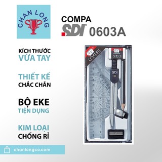 Bộ Eke compa bút chì gỗ 7 món chính hãng SDI 0603A,thép không rỉ,kèm 4 thước, chuốt chì ,tẩy