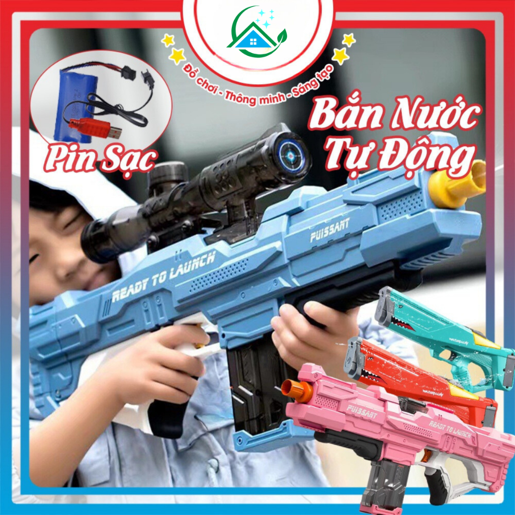 Súng Nước Điện Tự Động Cỡ Lớn Pin Sạc SOP MEDIA Súng Bắn Nước Áp Lực Phun Nước Xa Mạnh Có Ống Ngắm Đồ Chơi Ngoài Trời