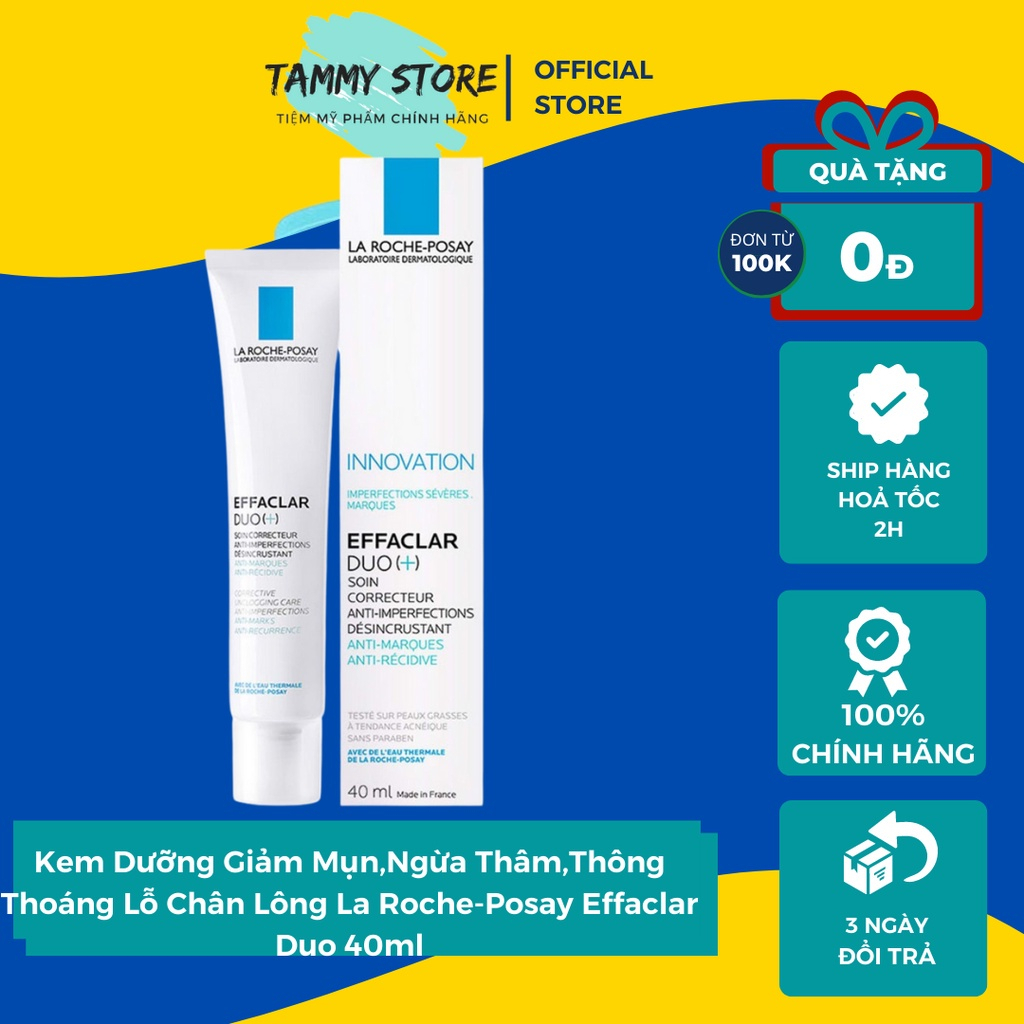 Kem giảm mụn ngăn ngừa vết thâm & mụn tái phát La Roche-Posay Effaclar Duo+ 40ml