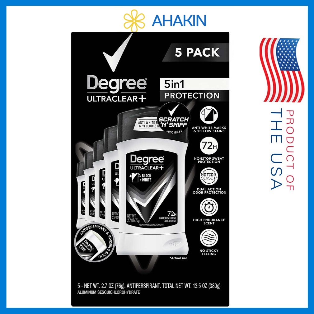HỘP 5 LĂN KHỬ MÙI SÁP NAM 72H DEGREE ULTRACLEAR 5IN1 CHỐNG Ố VÀNG ÁO CỦA MỸ