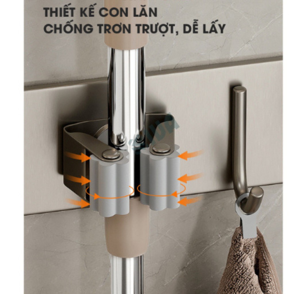 Móc Kẹp Chổi Treo Cây Lau Nhà Dán Tường Inox 304, Dụng Cụ Bếp Móc Treo Nhà Tắm Cường Lực, Kẹp Chổi Kèm Móc Đa Năng