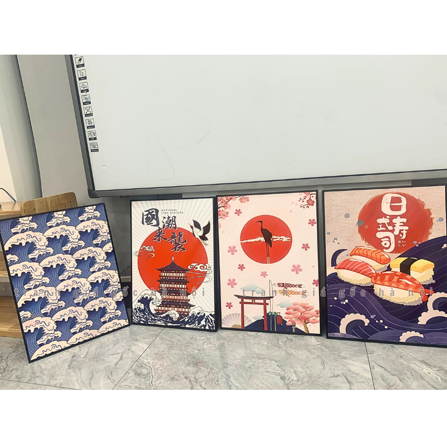 Tranh Nhật Bản hình mèo thần tài may mắn chất canvas hoặc tráng gương có khung tặng đinh ghim treo tranh SIZE NHỎ VÀ VỪA