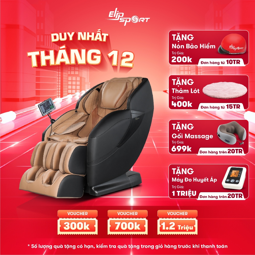 Ghế massage toàn thân ELIP Ares New - Massage 4D Ultra, Điều khiển giọng nói, da cao cấp, 12 chế độ tự động