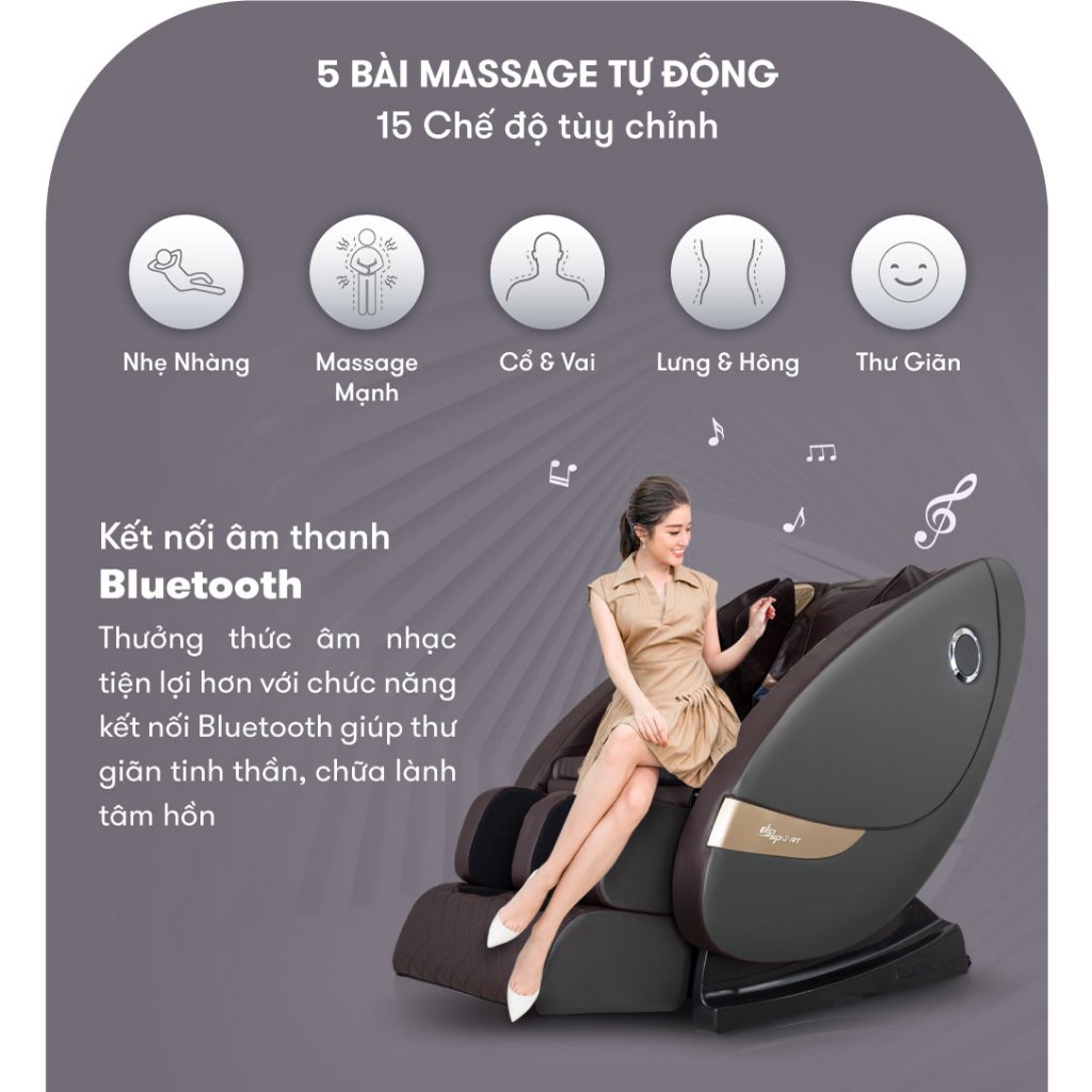 Ghế Massage Toàn Thân ELIP Galile Silver mát xa không trọng lực, 5 chế độ tự động, túi khí kép