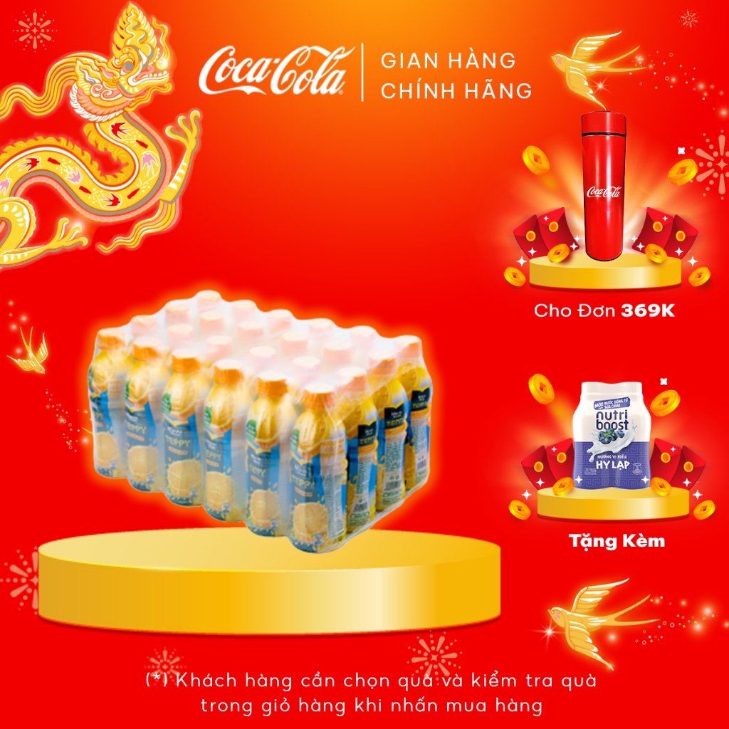 Thùng/Lốc 24 Chai Nước Cam nguyên tép Teppy 327ml / Chai