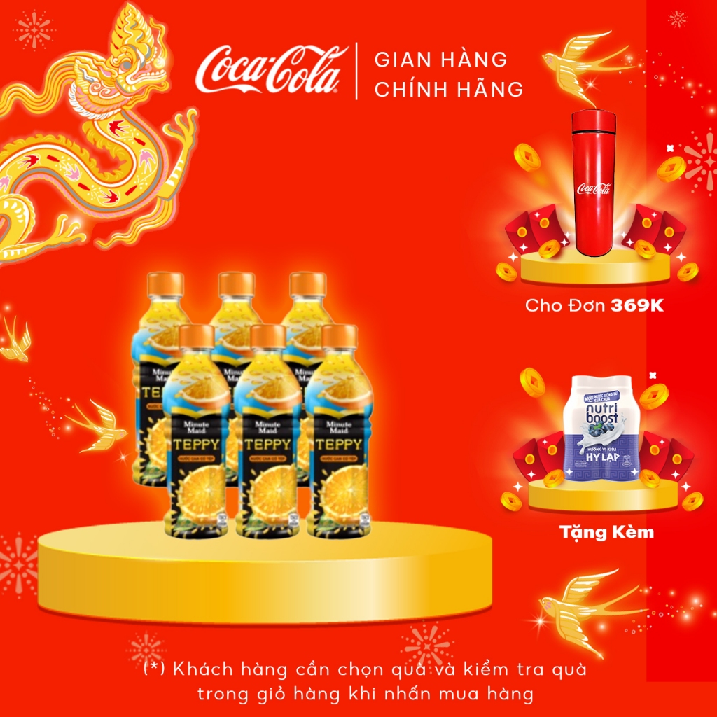 Lốc 6 Chai Nước Cam nguyên tép Teppy 327ml/Chai