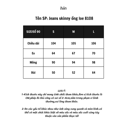 Hiin - Jeans skinny ống loe 8108