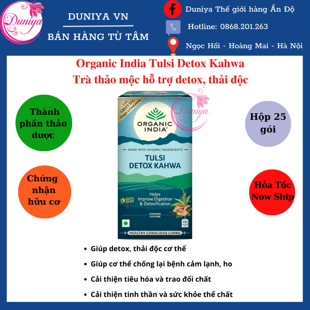 Trà thảo mộc hỗ trợ thải độc Organic India Tulsi Detox Kahwa