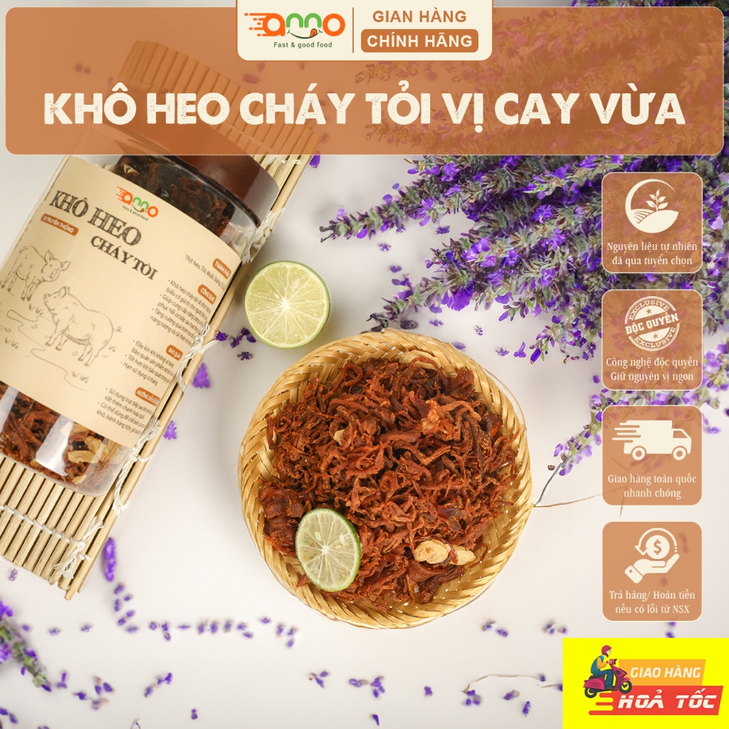 Khô heo cháy tỏi thơm ngon, mềm ngọt 100% thịt heo Organic sạch Anno Food