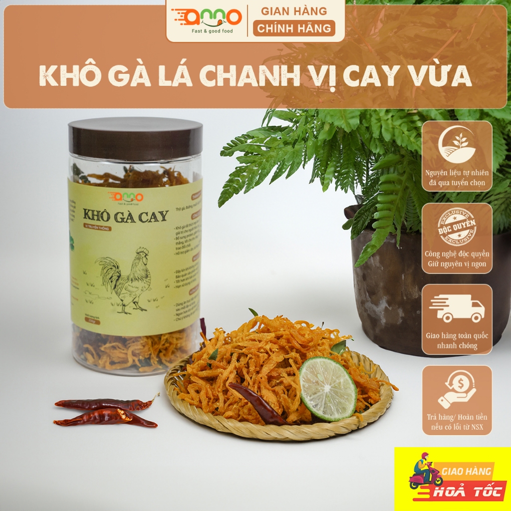 Khô gà lá chanh Anno Food thơm ngon, cay nhẹ làm thịt ức gà tươi Organic sạch công thức gia truyền Anno Food
