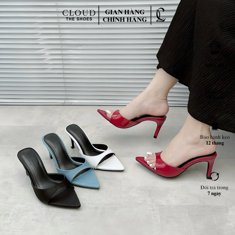 Giày cao gót jean CL hở mũi nhọn gót 7cm