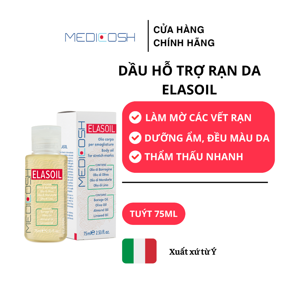 Dầu hỗ trợ giúp đều màu, giảm rạn da, tăng cường dưỡng ẩm cải thiện tình trạng nhăn da Elasoil 75ml