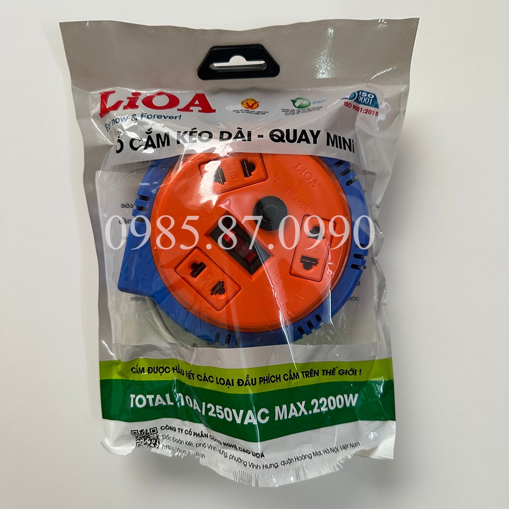 Ổ Cắm Quay Tay Mini LiOA Kéo Dài Kiểu Đĩa Bay Cuộn Dây Kín OQM3-3 3m