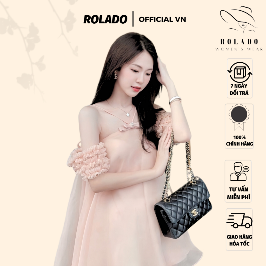 Đầm trễ vai công chúa local DOLARO dáng xòe chất voan 2 lớp, váy thiết kế tiểu thư phong cách siêu điệu đà nữ tính