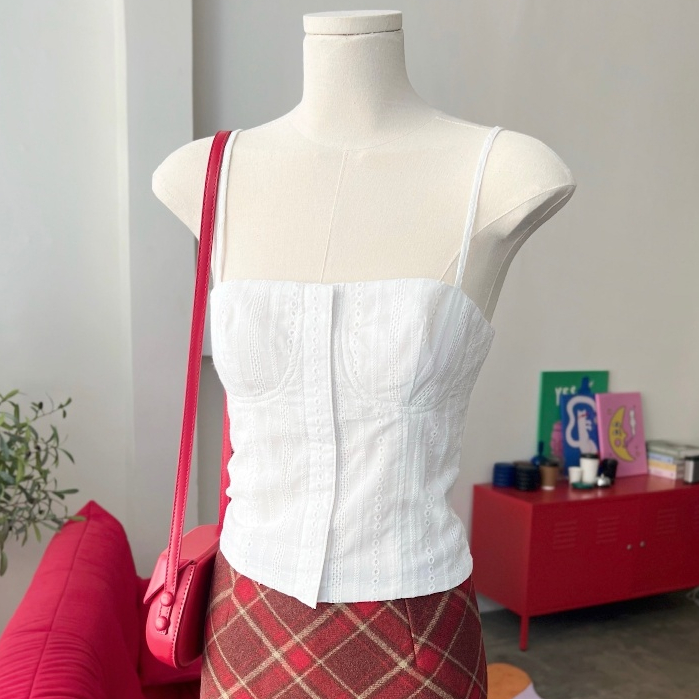 MÌ - ÁO HAI DÂY HỌA TIẾT THÊU - VERES TOP