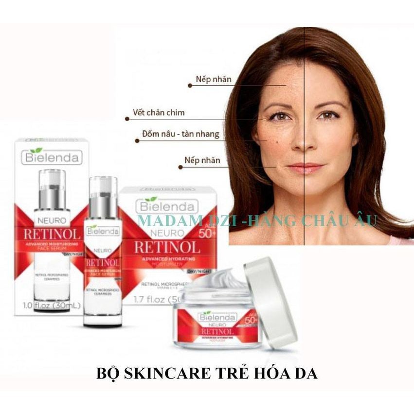 Bộ sản phẩm Kem + serum Bielenda Neuro Retinol chống lão hóa, trẻ hoá, làm da căng bóng, mờ thâm sẹo