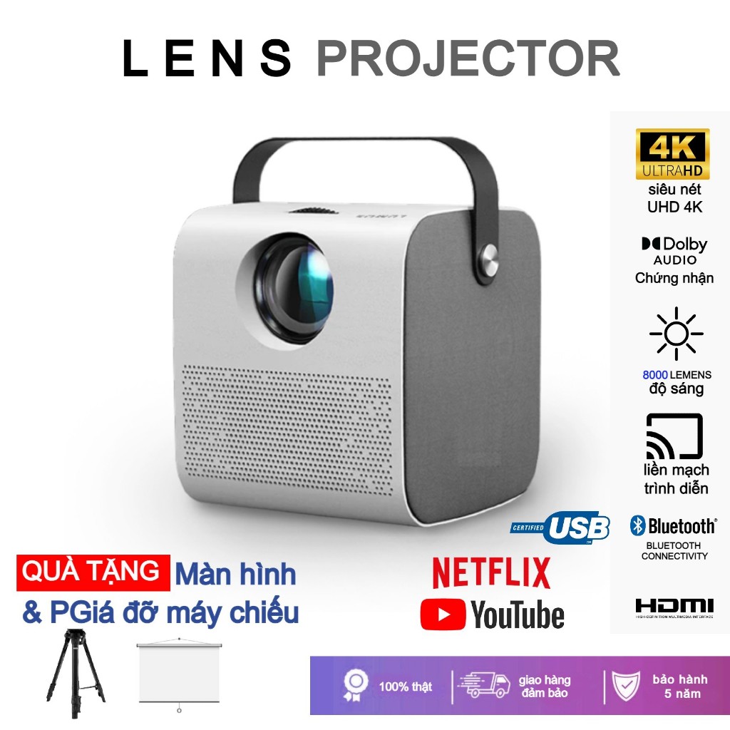 🔥ƯU ĐÃI LỚN 🔥Máy chiếu LENS Q3 Pro Android Projector WIFI LED LCD 4K HD 1080p 8000 Lumens BẢO HÀNH 10 NĂM