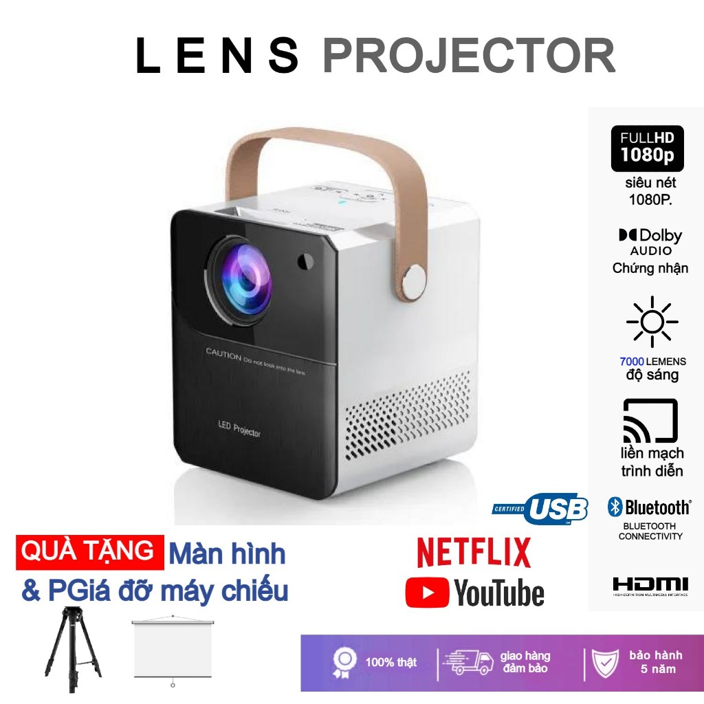 Máy chiếu Android LENS Y8 PRO Mini 6500 Lumens HD 1080P 4K WiFi LED Projector.