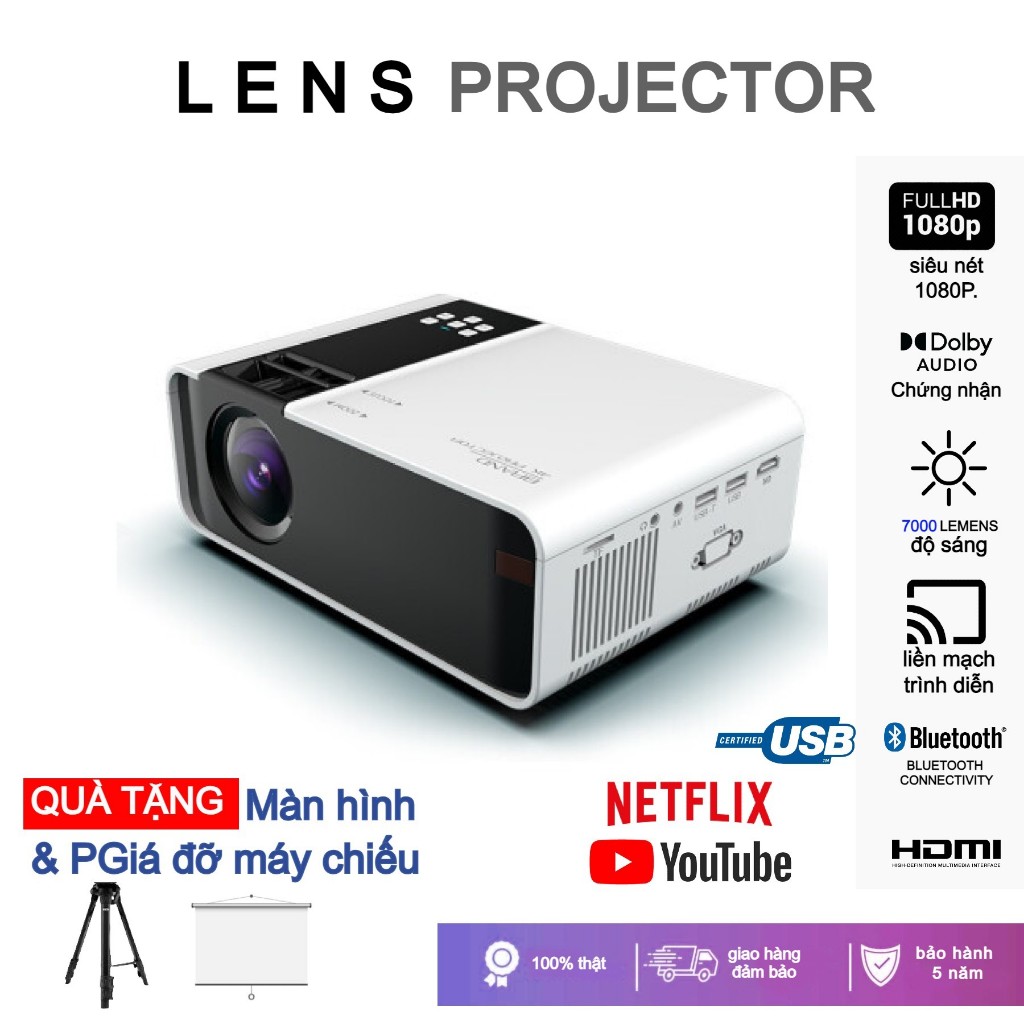 🔥HÀNG CÓ SẴN Máy chiếu LENS G86 Có thể bảo vệ 7500 lumens FULL HD Android 1080P WIFI LCD Led Protable Projector