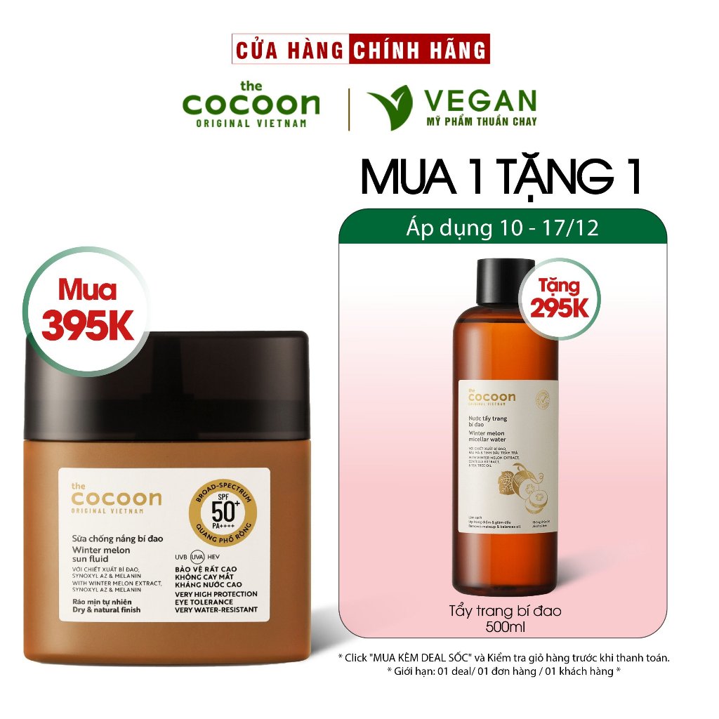 BIGSIZE - Sữa Kem chống nắng bí đao quang phổ rộng SPF 50 +, PA ++++ Cocoon 50ml