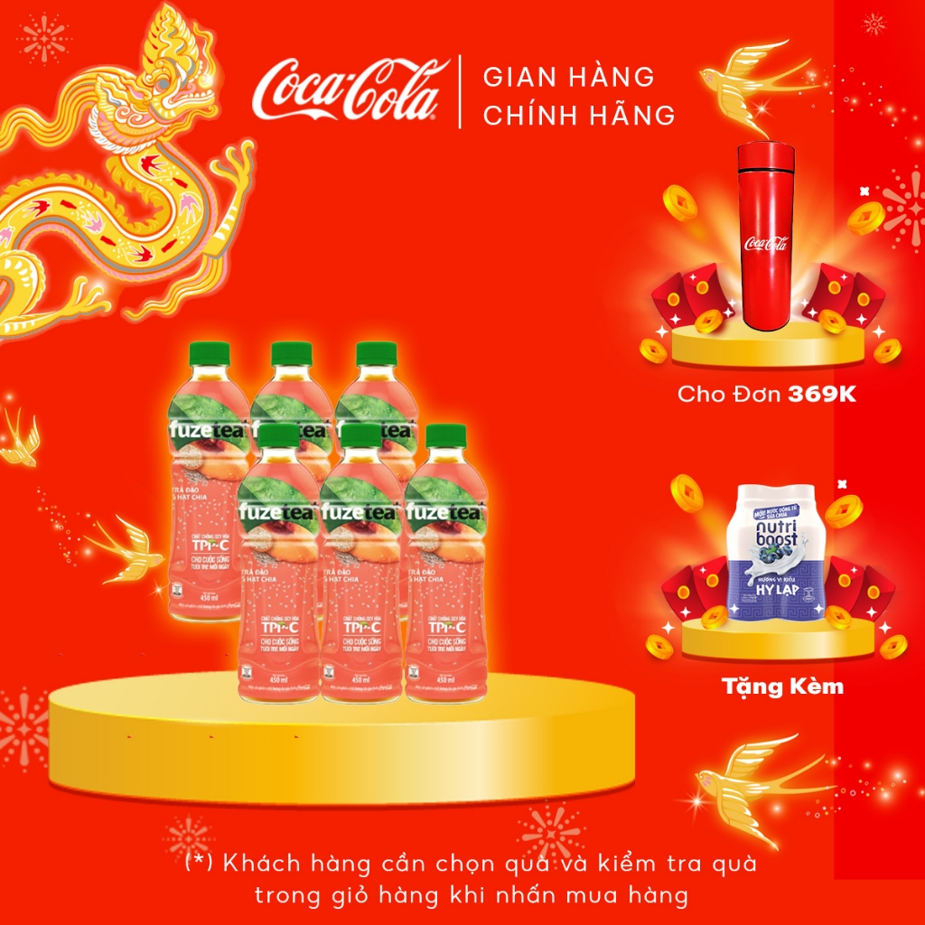 Lốc 6 chai trà đào và hạt chia Fuzetea+ 450ml/ chai