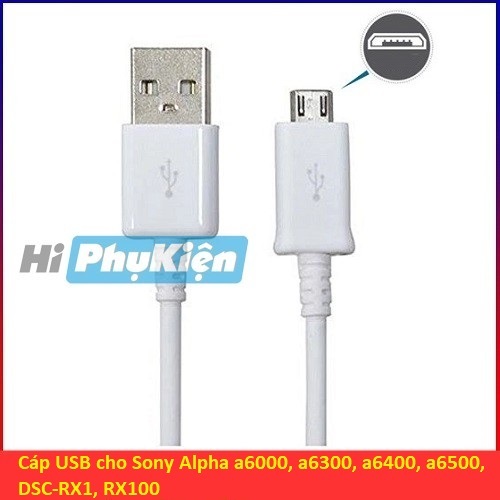 Cáp USB cho máy ảnh Sony Alpha a6000, a6300, a6400, a6500, DSC-RX1, RX100