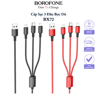 Cáp sạc 3 đầu dây bọc dù chính hãng borofone - bx72 | chân sạc micro - type c - lightning