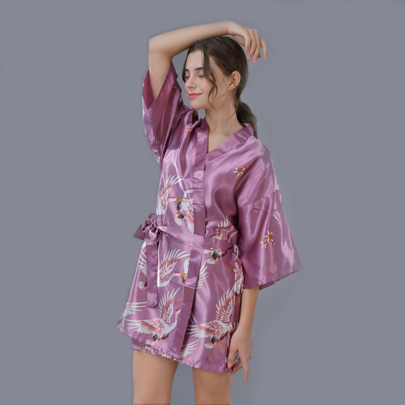Áo choàng ngủ lụa cao cấp màu tím cà