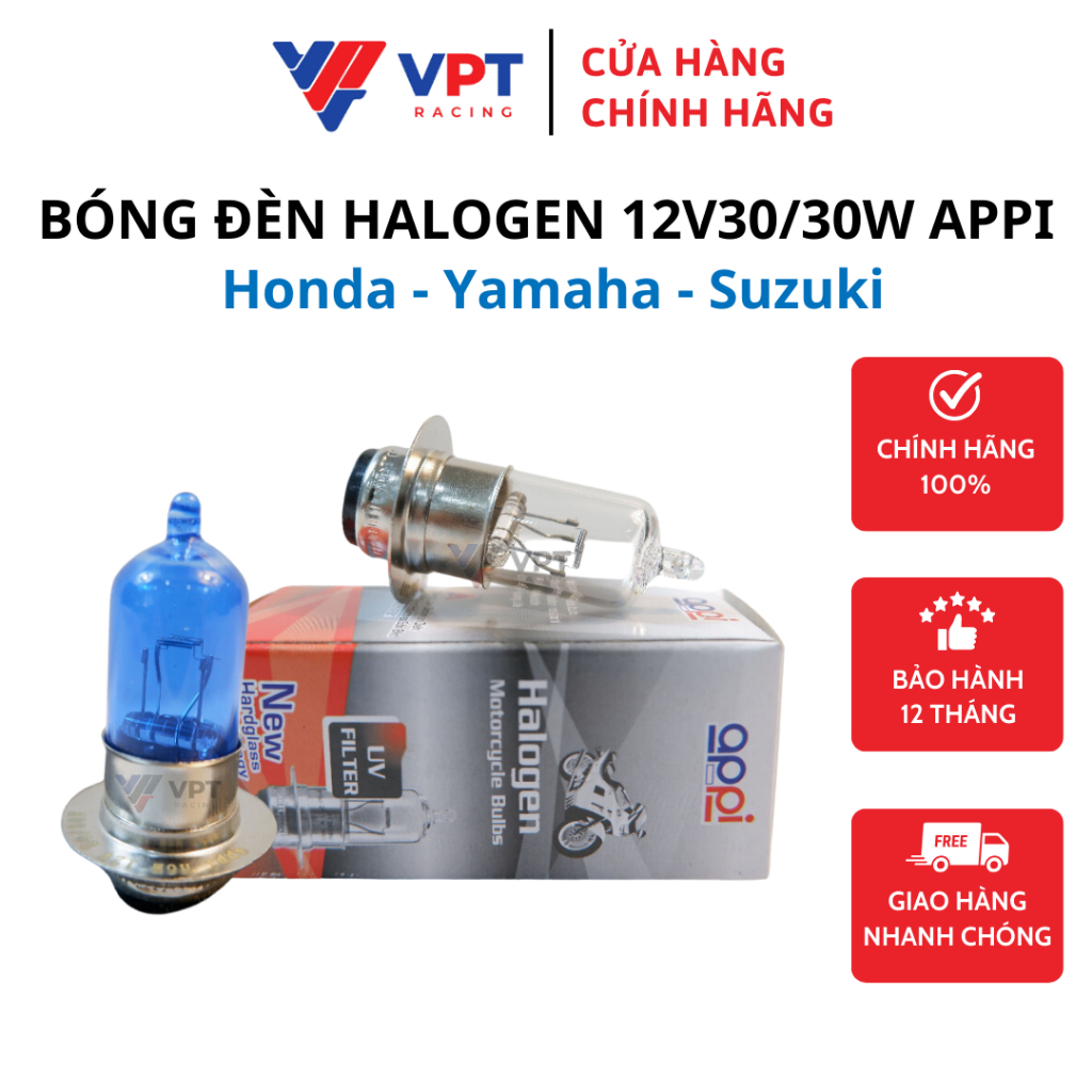 Bóng đèn Halogen Appi 12V30/30W cho xe Honda Yamaha Suzuki