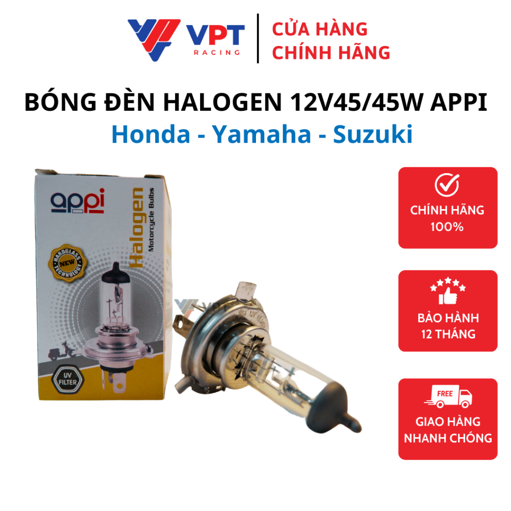 Bóng đèn Appi Halogen 12V45/45W cho xe Honda / Yamaha / Suzuki