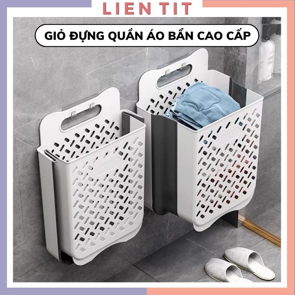 Giỏ Đựng Quần Áo Bẩn Dán Tường Gấp Gọn, Sọt Đựng Đồ Nhựa Dẻo Siêu Bền Nhà Tắm Có Tay Cầm tiện lợi (Tặng Miếng Dán)