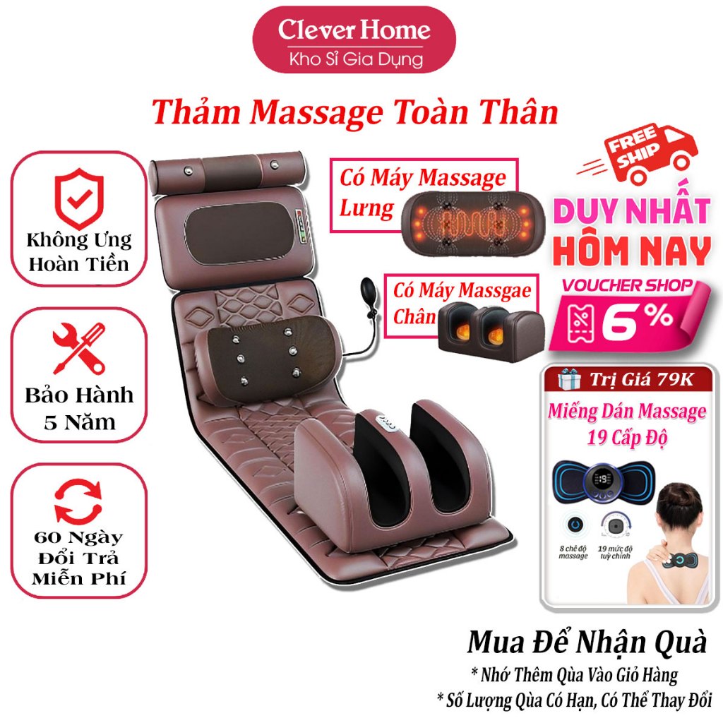 Thảm Massage toàn thân kèm đệm massage chân 12 điểm, nệm ghế mát xa rung, làm ấm, giảm đau nhức hỗ trợ tuần hoàn máu