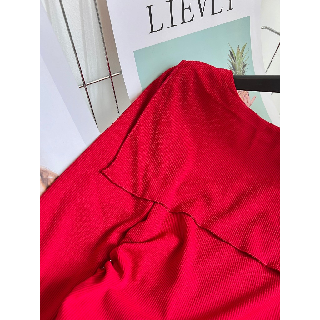 BARETOPTOP_Áo trễ vai nữ tay dài thu đông thiết kế tà lật nhún hông khoe eo thon chất vải thun gân bo tăm xịn - A253