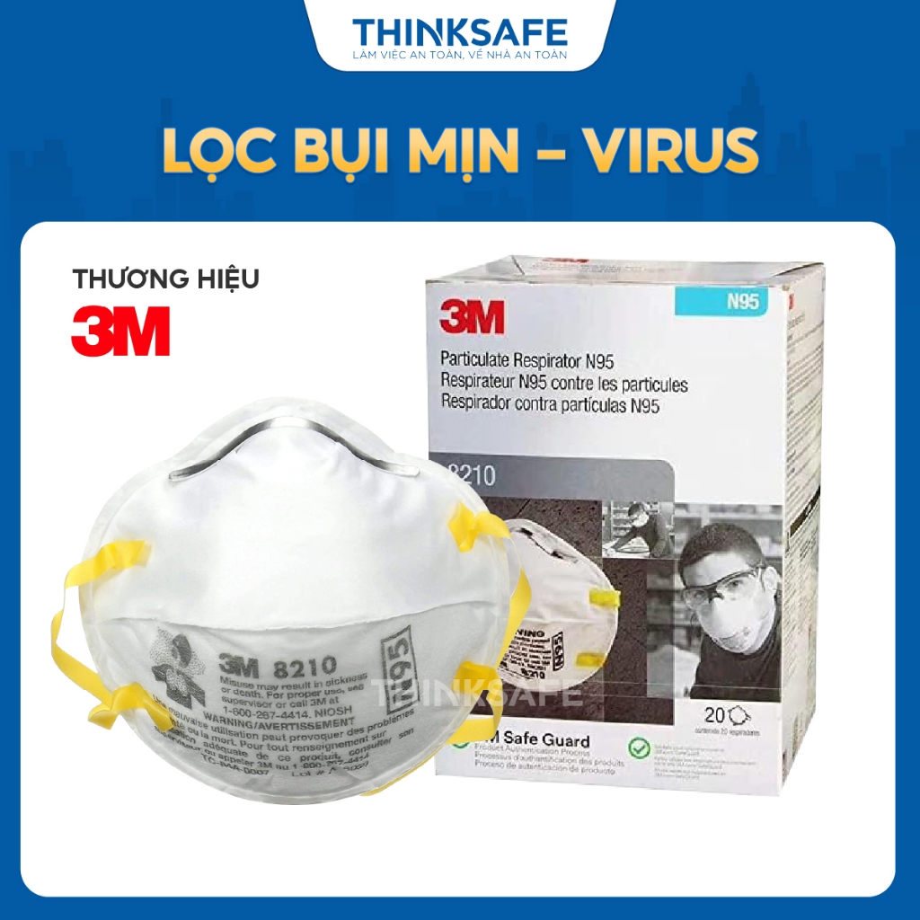 Khẩu trang 3M 8210 dùng trong y tế kháng khuẩn, chống giọt bắn, phòng dịch Khẩu trang 3M chính hãng - THINKSAFE
