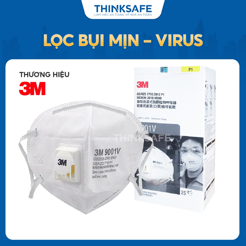 Khẩu trang có van 3M 9001V 3D kháng khuẩn chống bụi mịn dùng trong y tế Khẩu trang 3M chính hãng - THINKSAFE