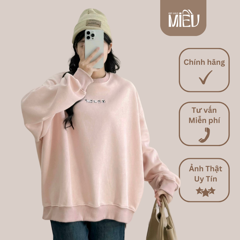 Áo sweater áo nỉ dài tay thêu hình chú cừu Sheeps Miều Est.2013