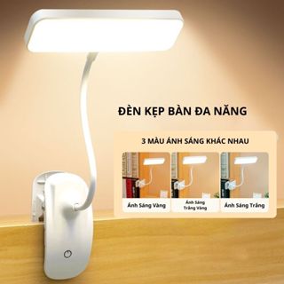 Đèn học để bàn đọc sách tích điện, Đèn kẹp bàn học, giá sách bảo vệ mắt 3 màu ánh sáng khác nhau