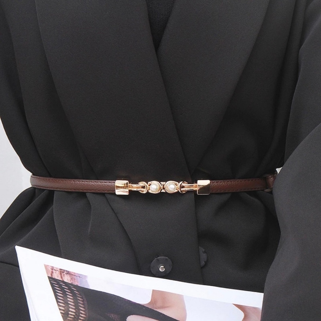 Dây nịt da PU khóa ngọc bản 1cm thời trang Callene (L1741)