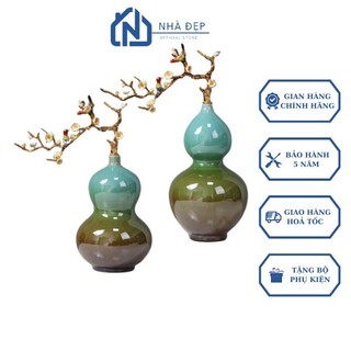 Bình hồ lô phong thủy hút lộc tráng men rạn cao cấp mạ vàng decor trang trí nhà cửa, phòng làm việc