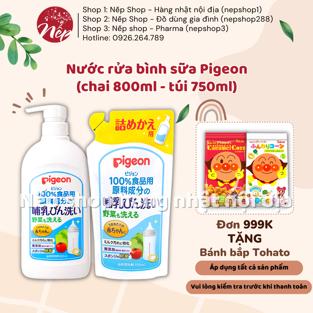 Nước rửa bình sữa Pigeon (chai 800ml-túi 750ml) - Nếp Shop - Hàng Nhật nội địa