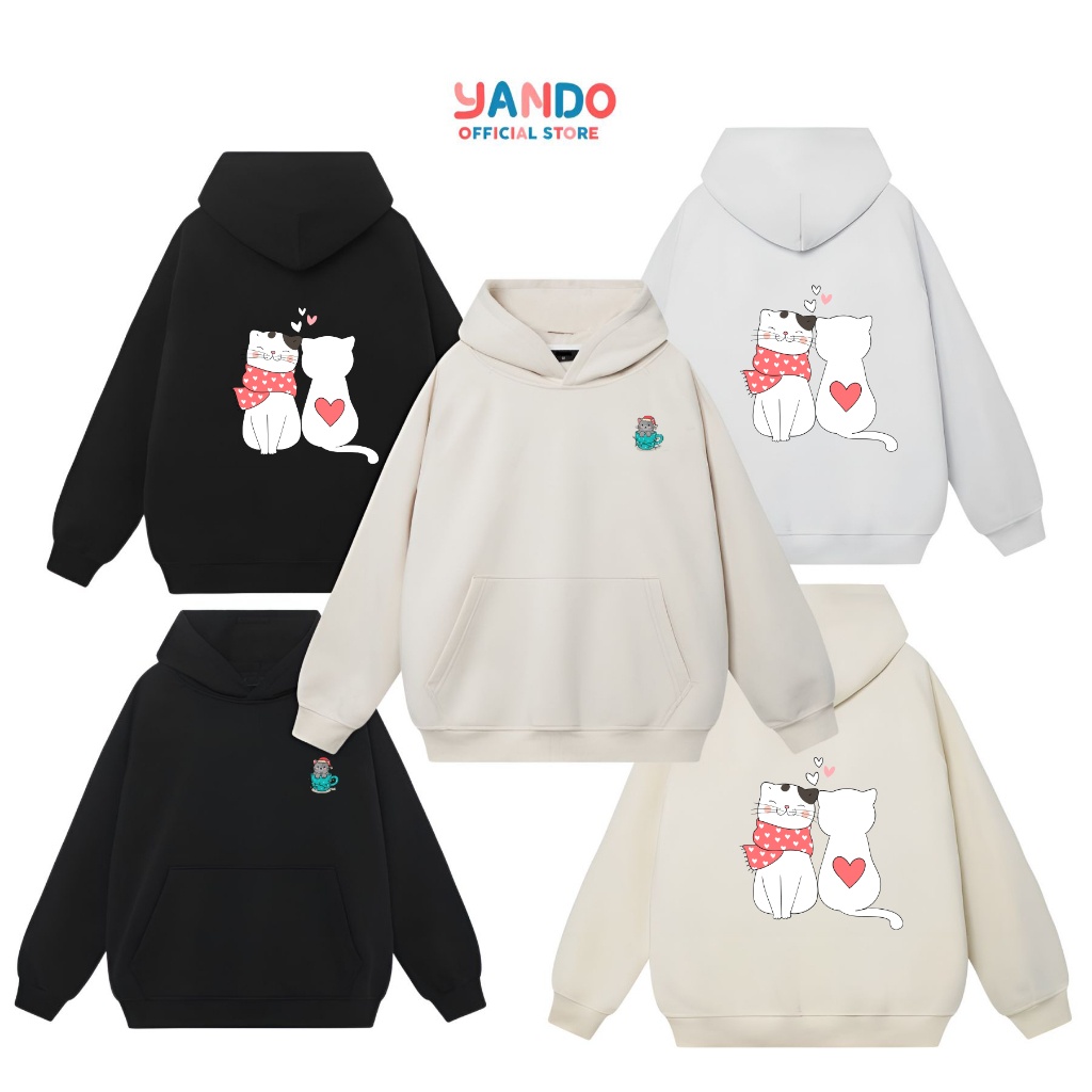 Áo Hoodie Merry Christmas Couple Cat  Form Rộng Unisex YANDO OUTFITS L041 Nỉ Cotton French Terry 350GSM Local Brand