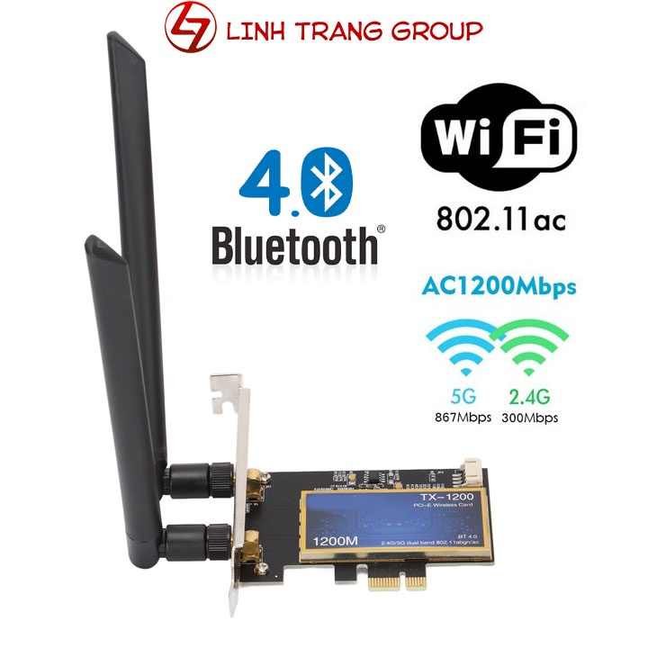 Card wifi PCI-E chuẩn AC tích hợp bluetooth cho máy tính bàn Wtxup 7260AC, TX-1200 - PK09