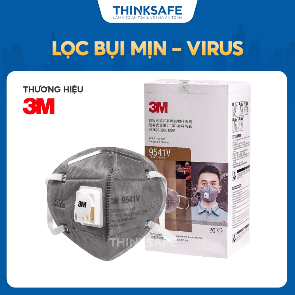 Khẩu trang than hoạt tính 3M 9541V có van lọc hơi hữu cơ, mùi, kháng khuẩn bụi mịn phòng dịch Khẩu trang 3M - THINKSAFE