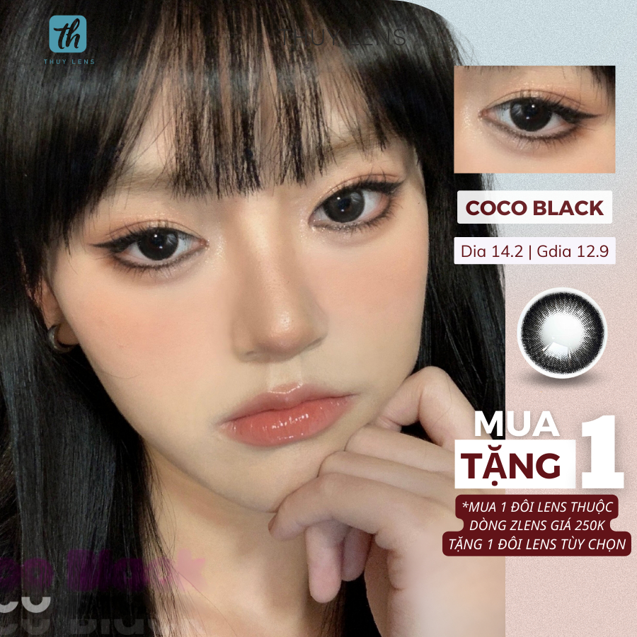Kính áp tròng Zlens THÚY LENS cho mắt cận màu đen tự nhiên độ cận từ 0 - 8 Coco Black