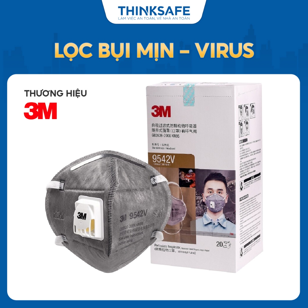 Khẩu trang 3M 9502 đạt chuẩn N95 dây đeo qua gáy kháng khuẩn bụi mịn Khẩu trang 3D Khẩu trang 3M chính hãng - THINKSAFE