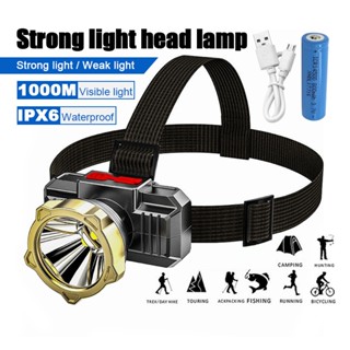  Đèn pha có thể sạc lại chống thấm nước Đèn pin siêu sáng  độ Đèn pha dành cho người lớn Đi bộ Đèn pin đội đầu 